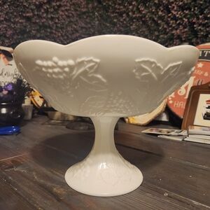 White Embossed Pedestal Bowl